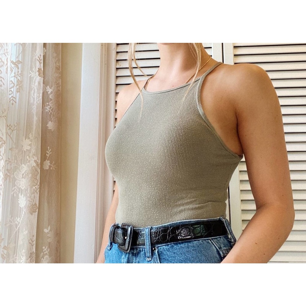 Green Ribbed Bodysuit Forever 21